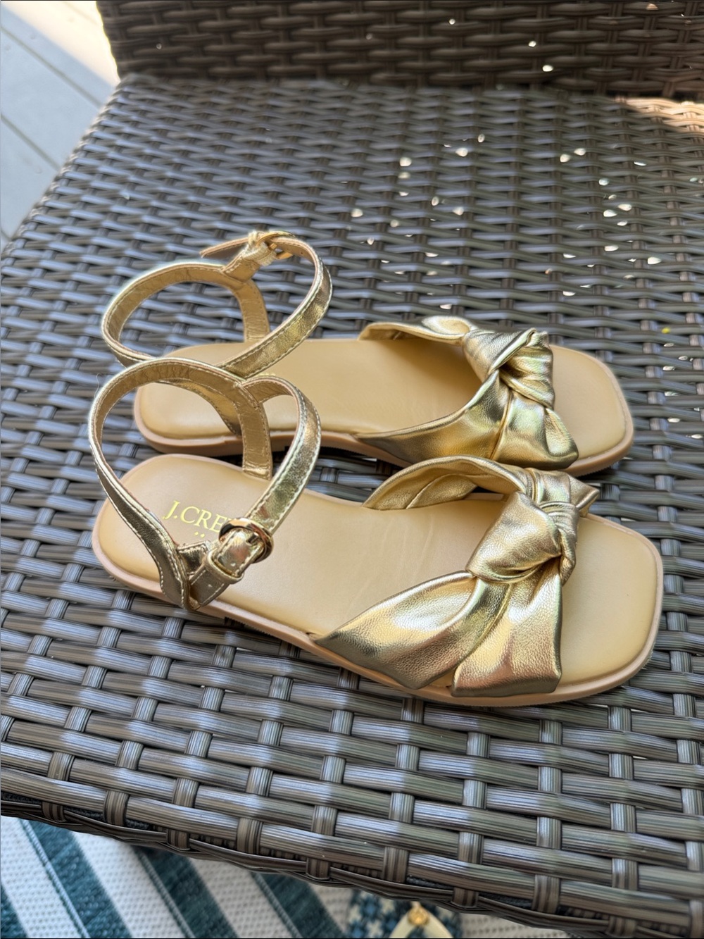 Girls - J. Crew Metallic Gold Knotted Ankle-Strap Sandals  size 13 - worn once